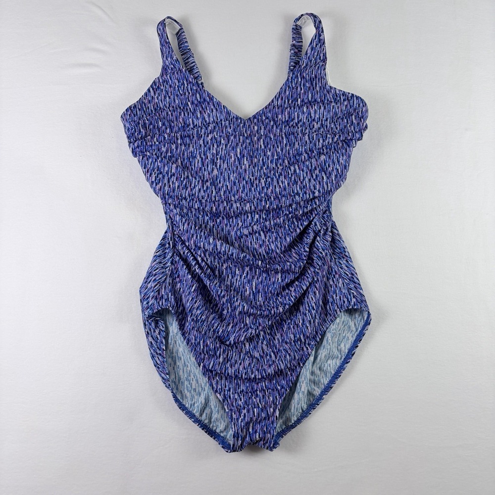 Miraclesuit x Talbots Swimsuit Blue Print One Piece Firm Control Sz 16 Underwire